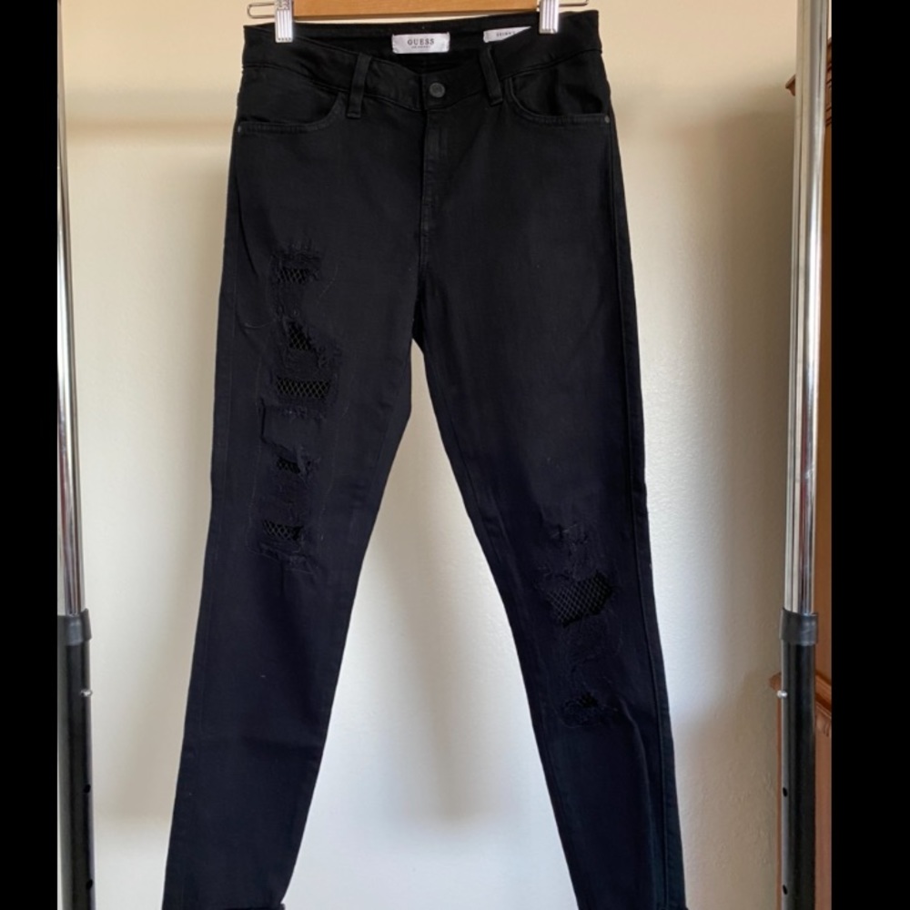 Guess Mesh Inset Ripped Skinny Jeans